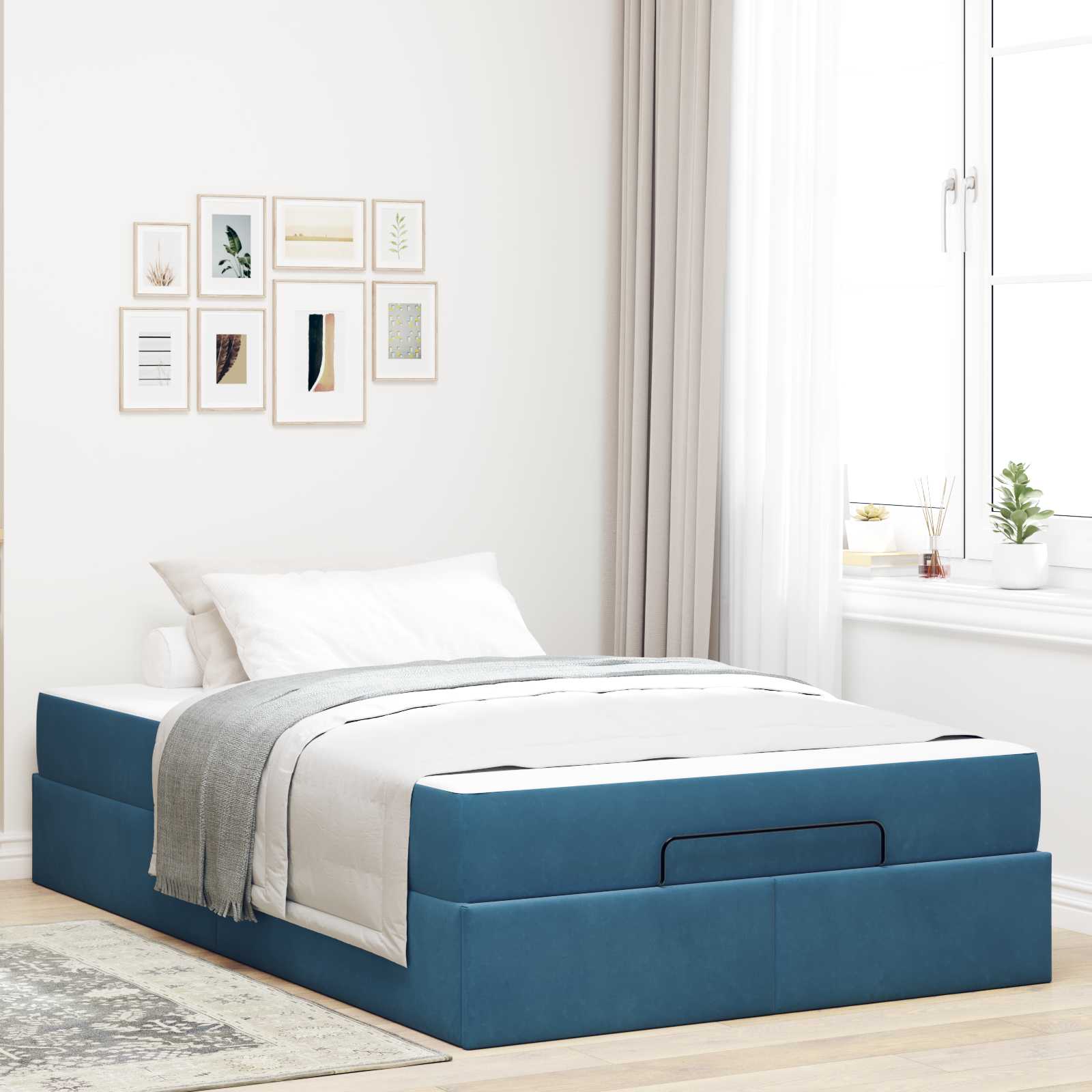 Bettgestell mit Matratze 2 Stk. Blau Samt