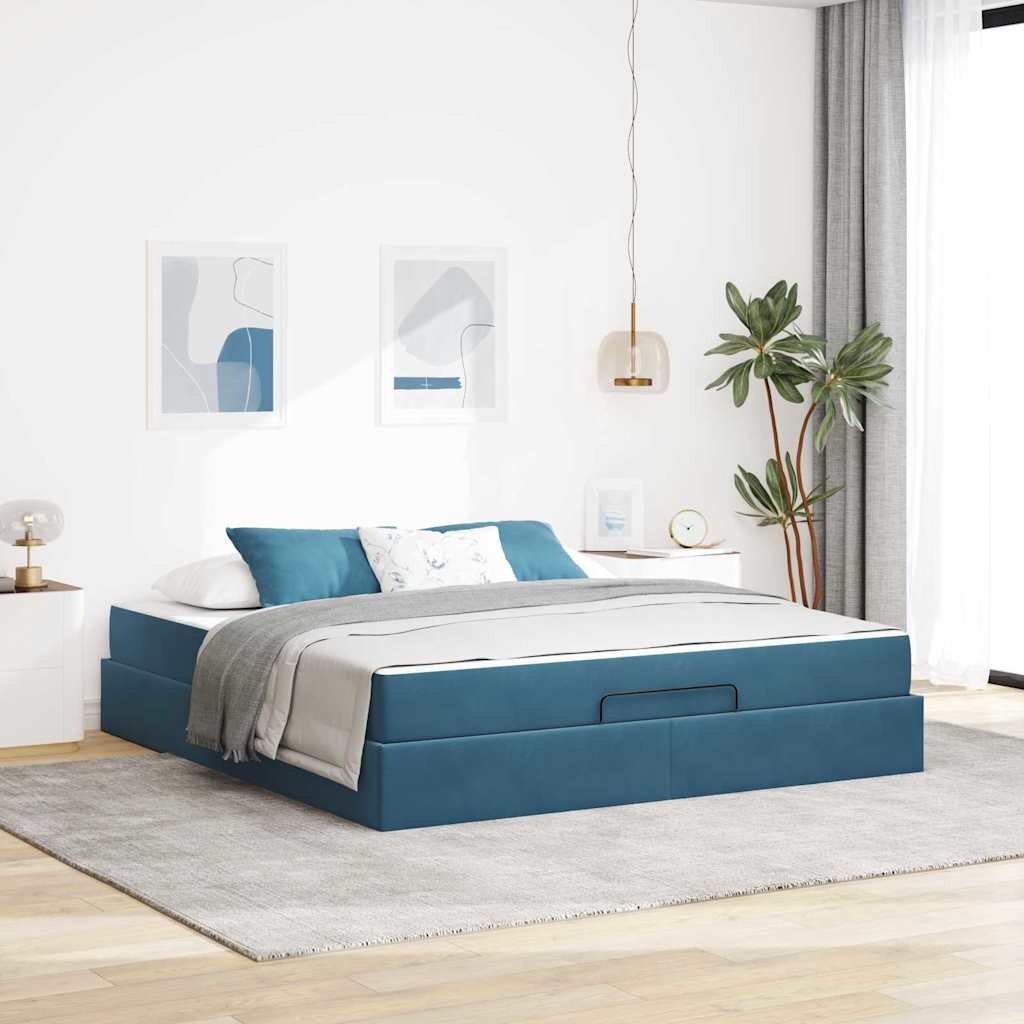 Bettgestell mit Matratze 2 Stk. Blau Samt