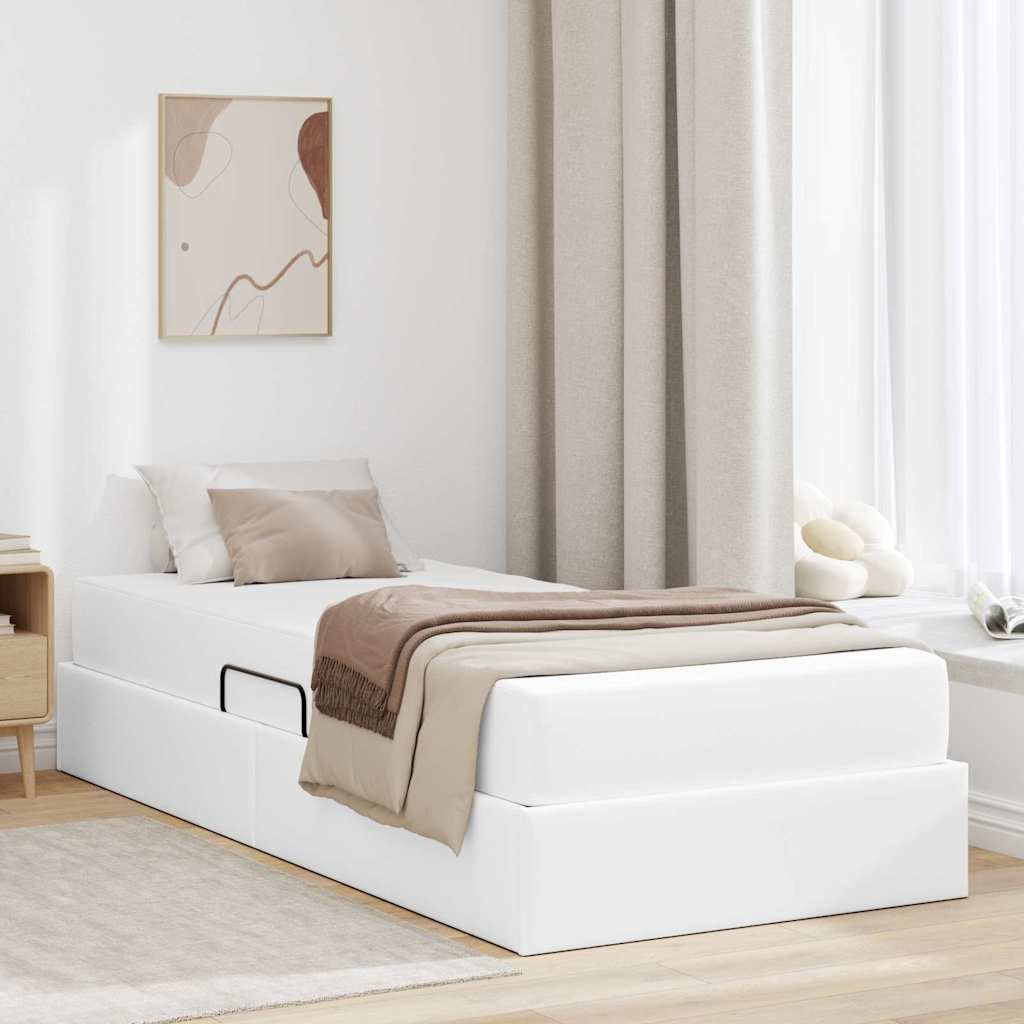 Aufbewahrungsbett mit Matratze mit Speicher 2 stk. Weiß Leder