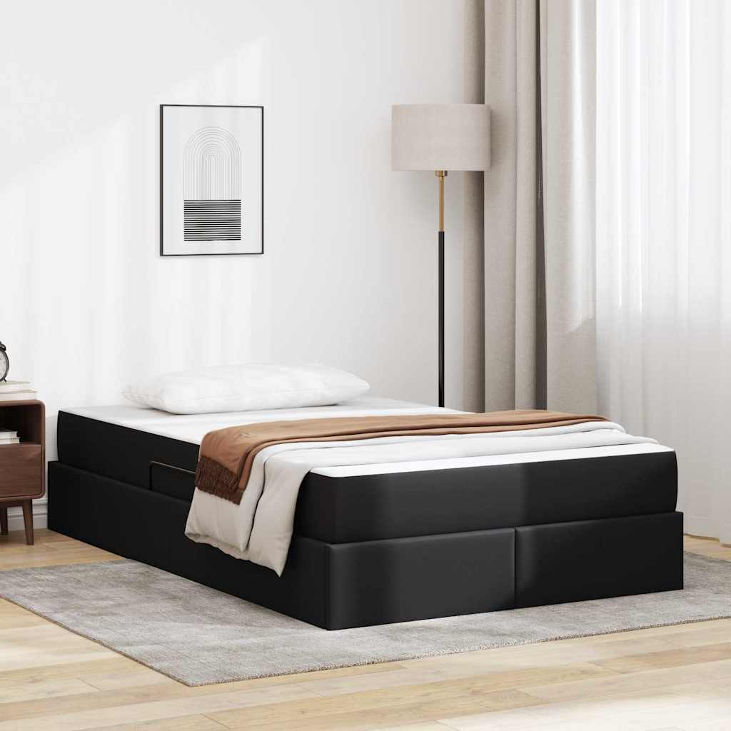 Aufbewahrungsbett mit Matratze 2 stk. Schwarz Leder