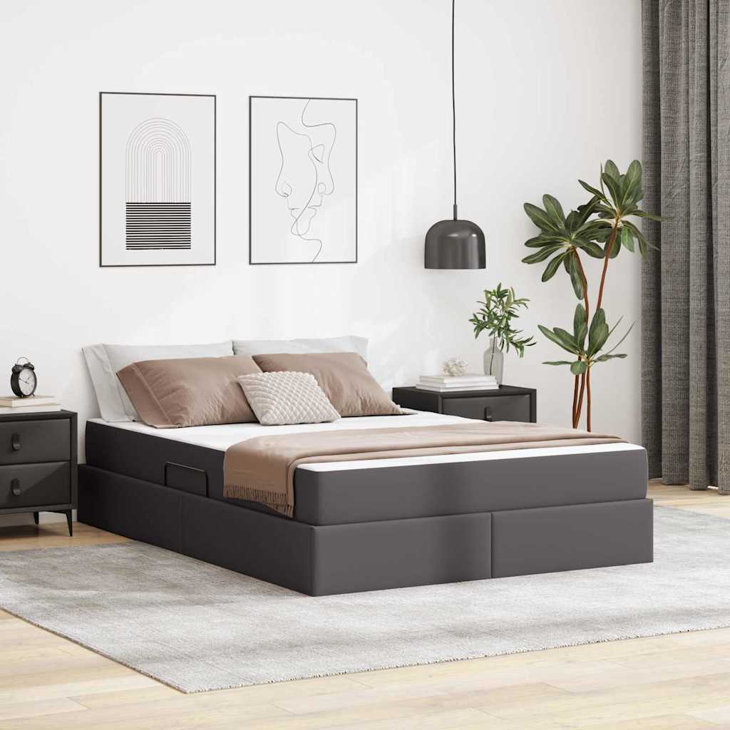 Aufbewahrungsbett mit Matratze mit Speicher 2 stk. Grau Leder