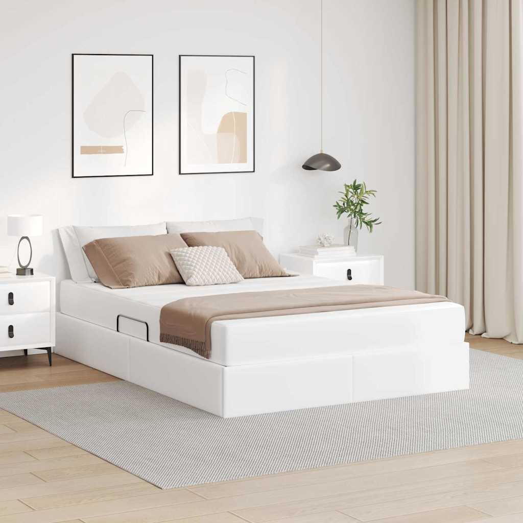 Aufbewahrungsbett mit Matratze mit Speicher 2 stk. Weiß Leder
