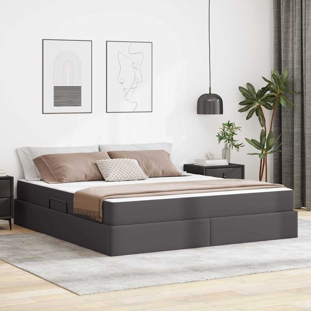 Aufbewahrungsbett mit Matratze mit Speicher 2 stk. Grau Leder