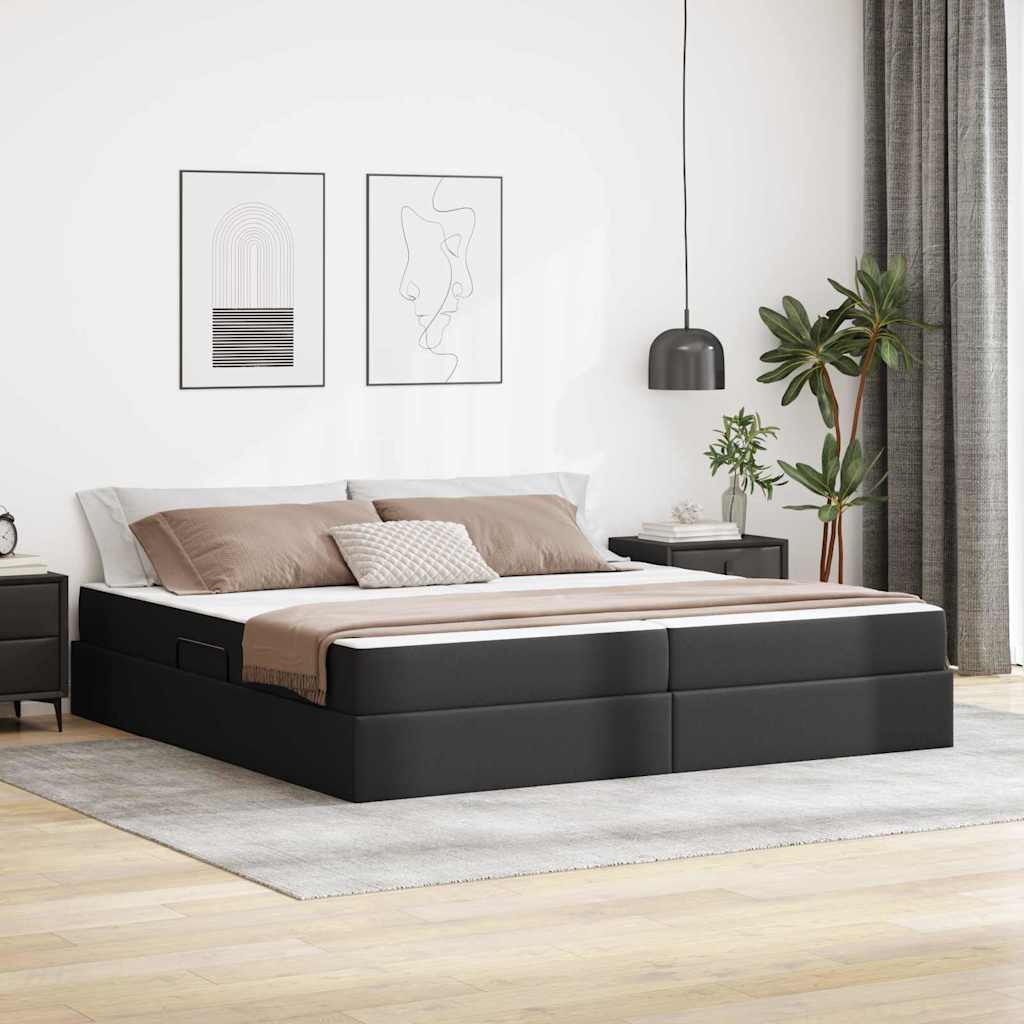 Aufbewahrungsbett mit Matratze 2 stk. Schwarz Leder