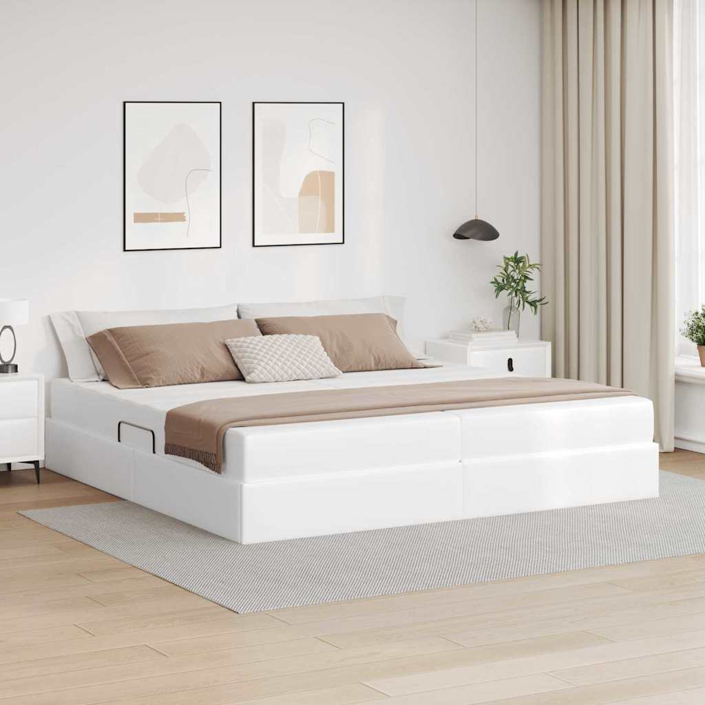 Aufbewahrungsbett mit Matratze mit Speicher 2 stk. Weiß Leder