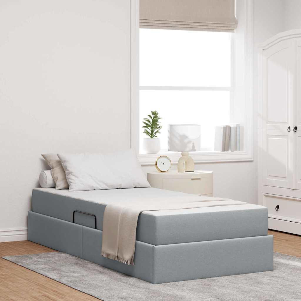 Aufbewahrungsbett mit Matratze Hellgrau 90 x 190 cm Polyester