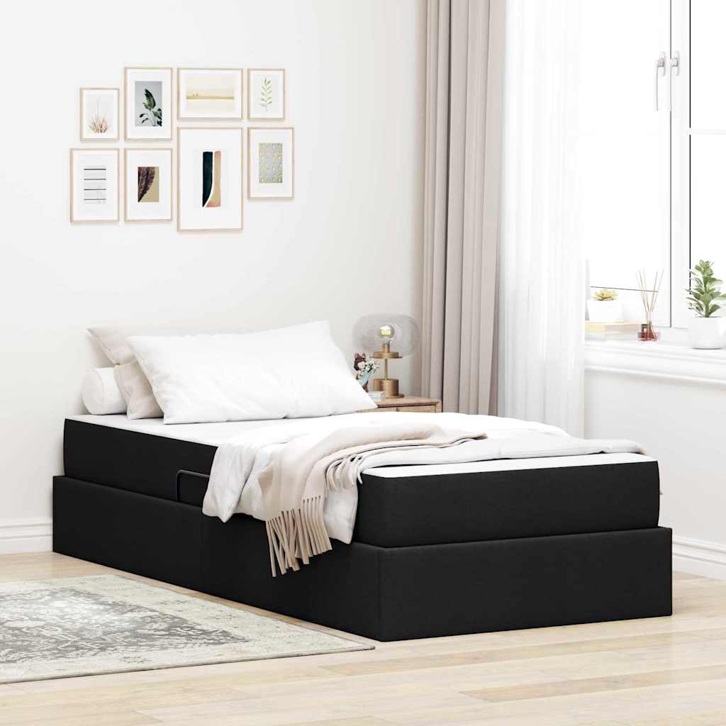 Aufbewahrungsbett mit Matratze Schwarz 90 x 200 cm Polyester