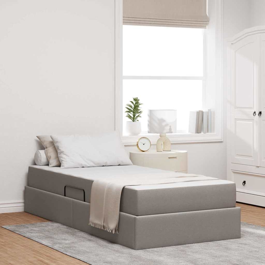 Aufbewahrungsbett mit Matratze Taupe 90 x 200 cm Polyester