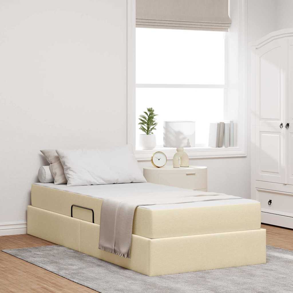 Aufbewahrungsbett mit Matratze Creme 100 x 200 cm Polyester