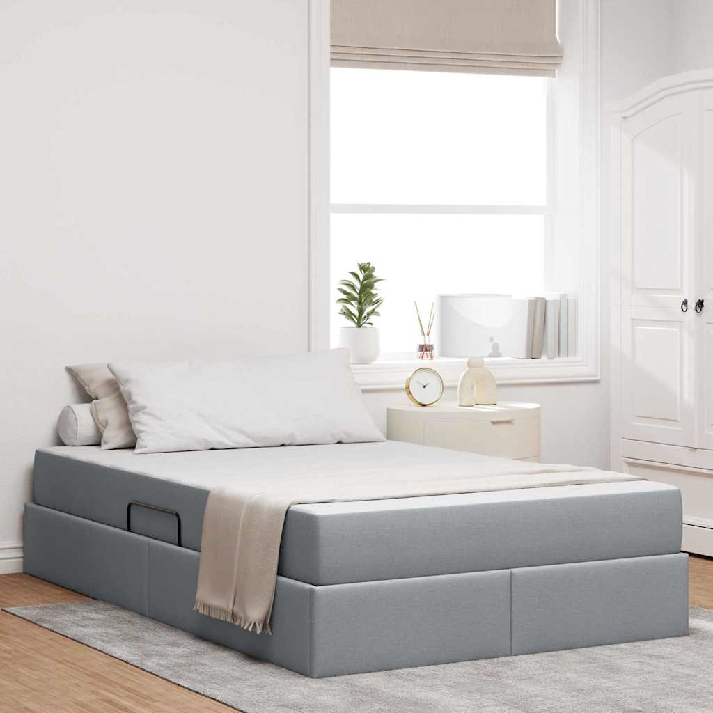 Aufbewahrungsbett mit Matratze Hellgrau 120 x 200 cm Polyester