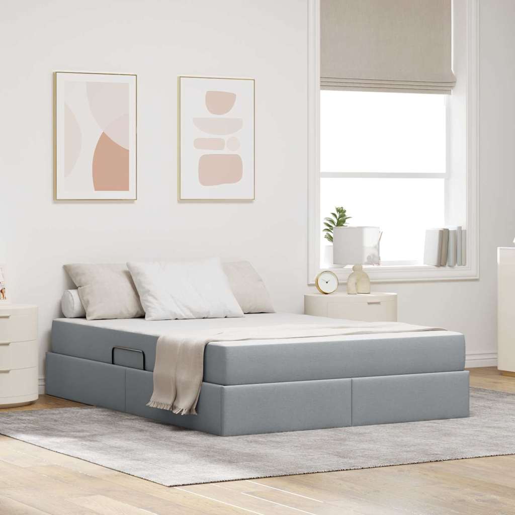 Aufbewahrungsbett mit Matratze Hellgrau 140 x 190 cm Polyester