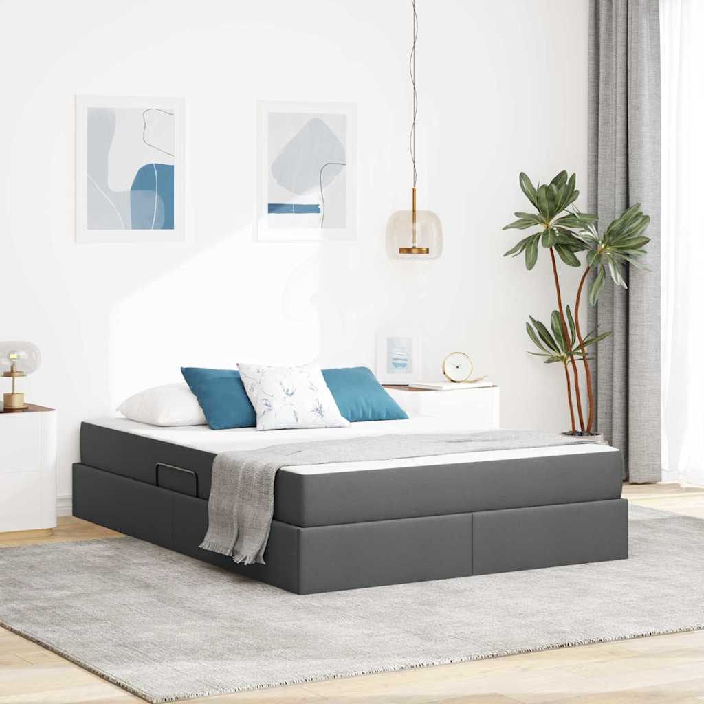 Aufbewahrungsbett mit Matratze Dunkelgrau 140 x 190 cm