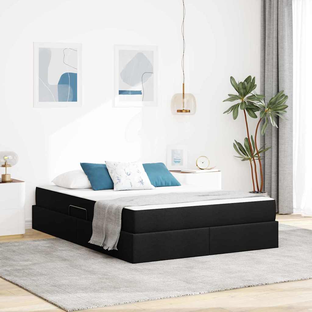 Aufbewahrungsbett mit Matratze Schwarz 140 x 190 cm Polyester