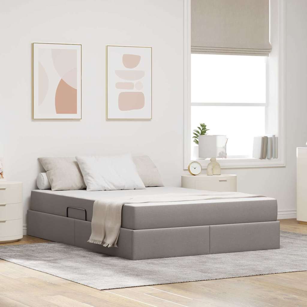 Aufbewahrungsbett mit Matratze Taupe 140 x 200 cm Polyester