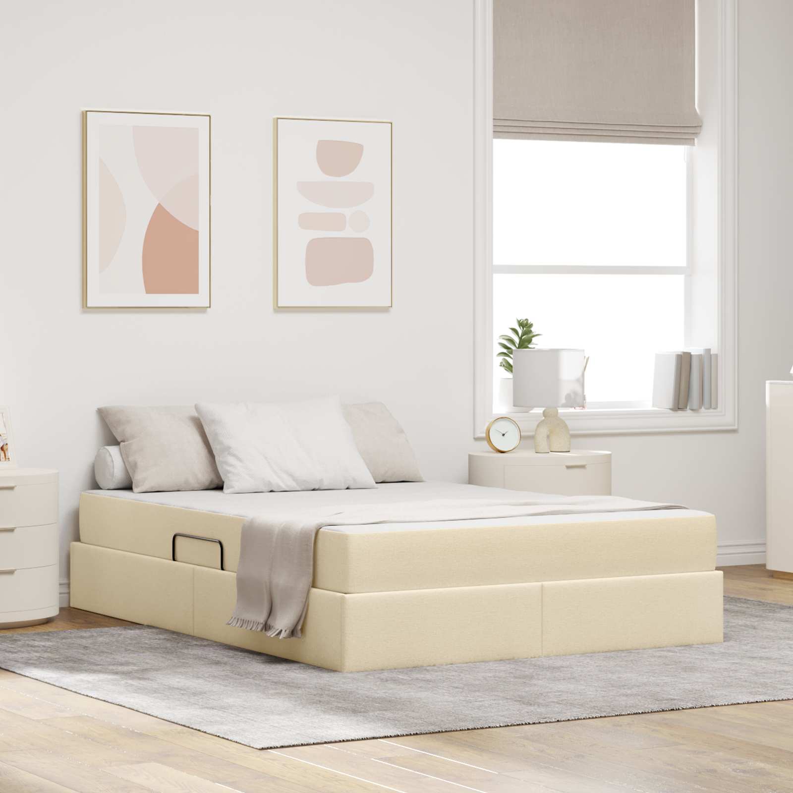 Aufbewahrungsbett mit Matratze Creme 140 x 200 cm Polyester