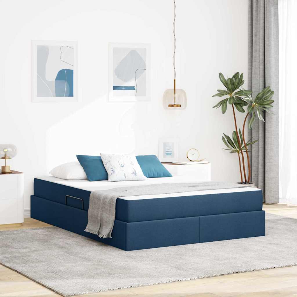Aufbewahrungsbett mit Matratze Blau 140 x 200 cm Polyester