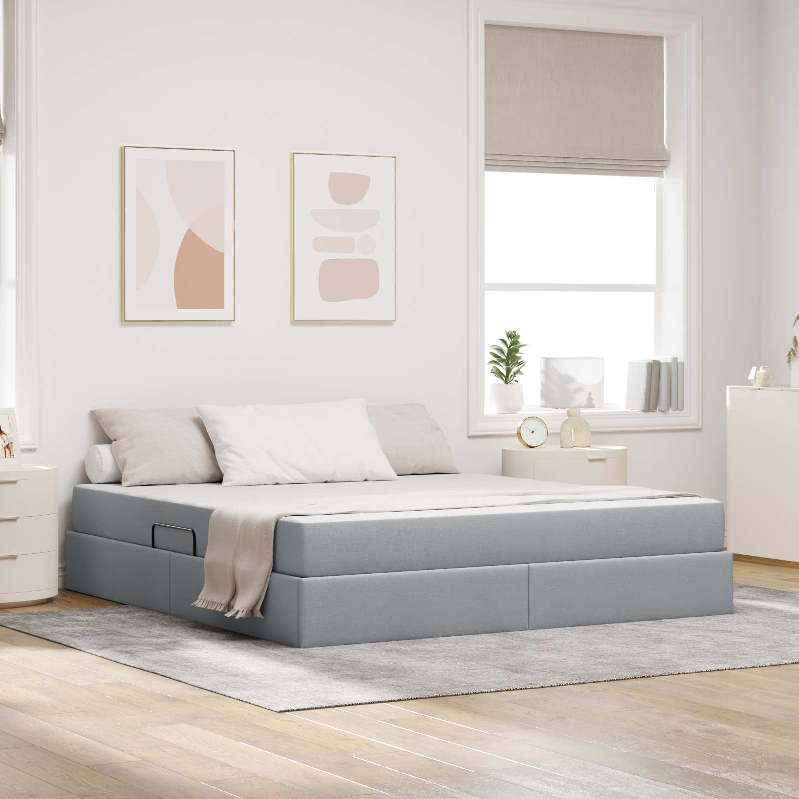 Aufbewahrungsbett mit Matratze Hellgrau 160 x 200 cm Polyester