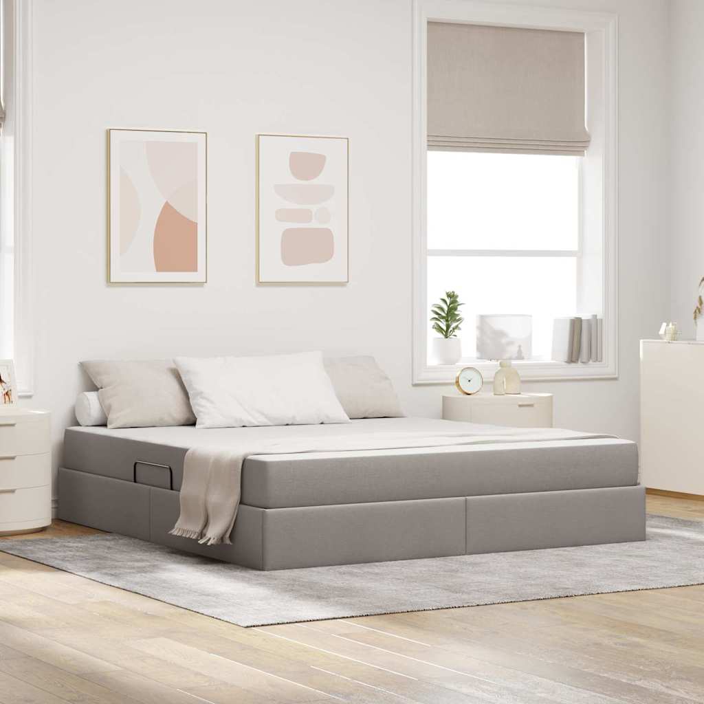 Aufbewahrungsbett mit Matratze Taupe 160 x 200 cm Polyester