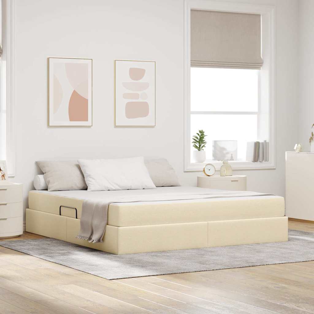 Aufbewahrungsbett mit Matratze Creme 160 x 200 cm Polyester
