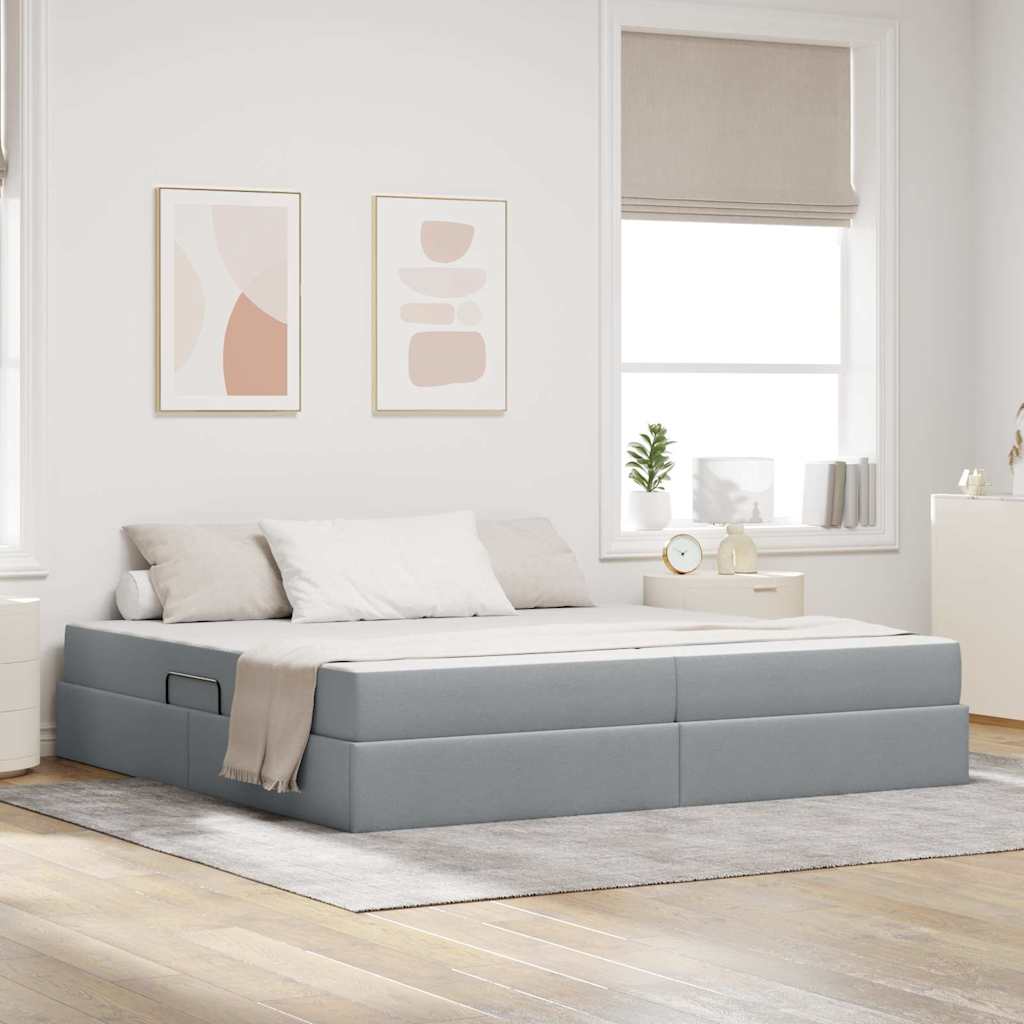 Aufbewahrungsbett mit Matratze Hellgrau 200 x 200 cm Polyester