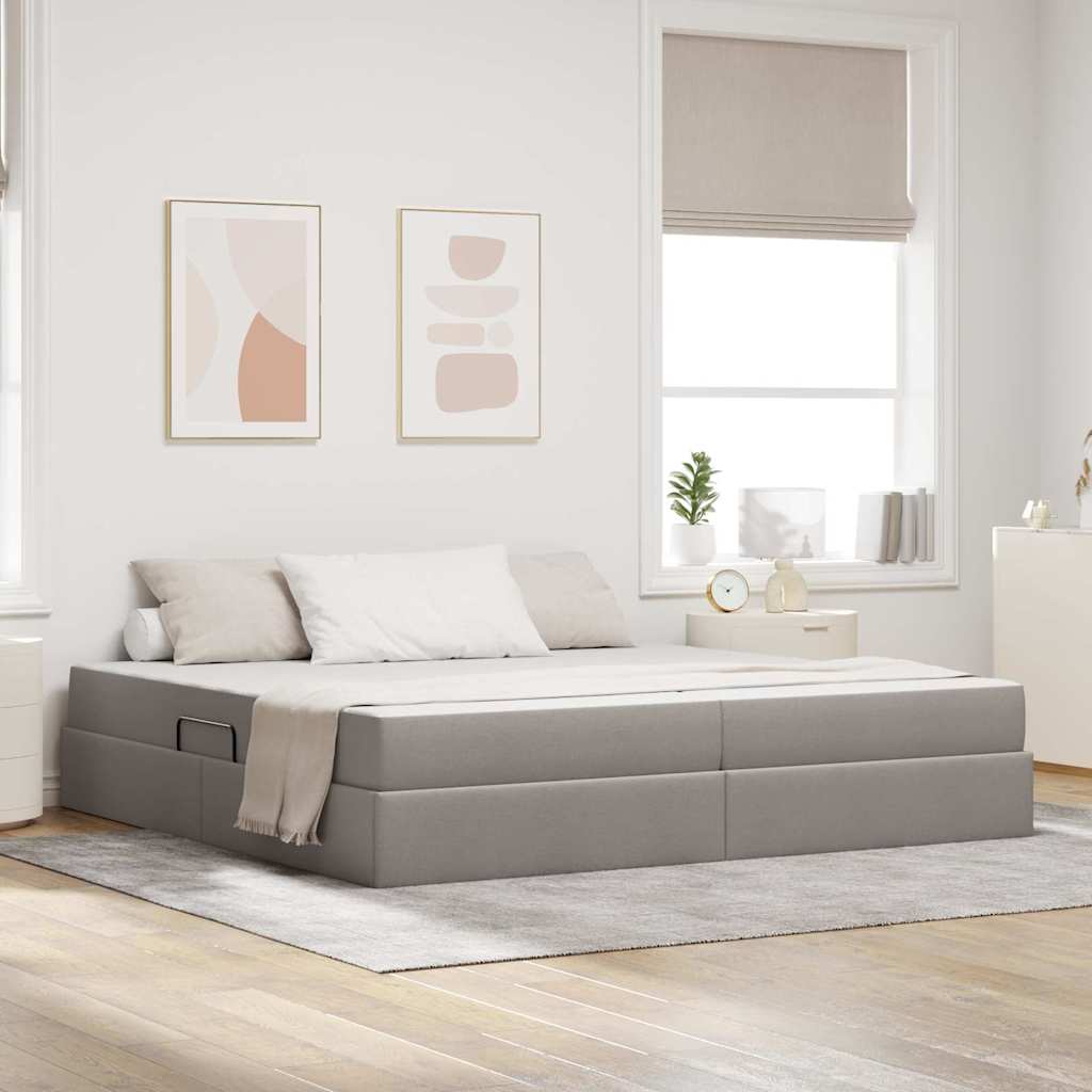 Aufbewahrungsbett mit Matratze Taupe 200 x 200 cm Polyester