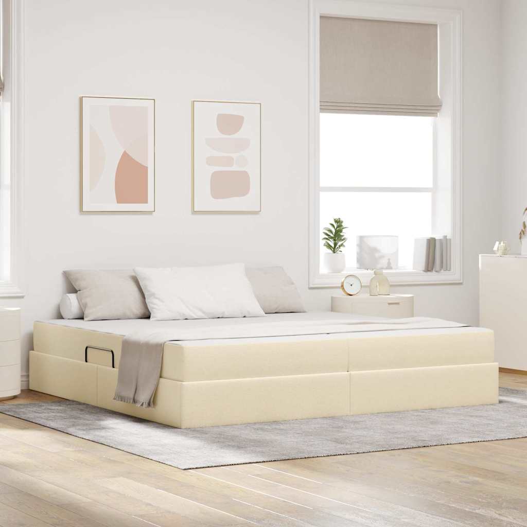 Aufbewahrungsbett mit Matratze Creme 200 x 200 cm Polyester