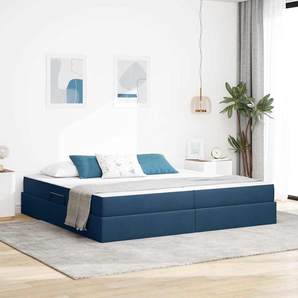 Aufbewahrungsbett mit Matratze Blau 200 x 200 cm Polyester