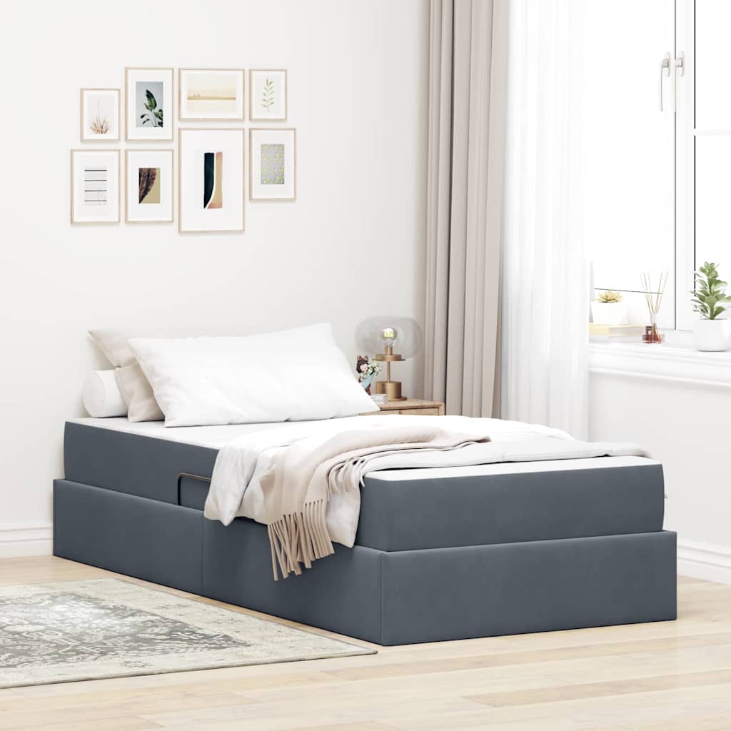 Aufbewahrungsbett mit Matratze Dunkelgrau 90 x 190 cm Samt