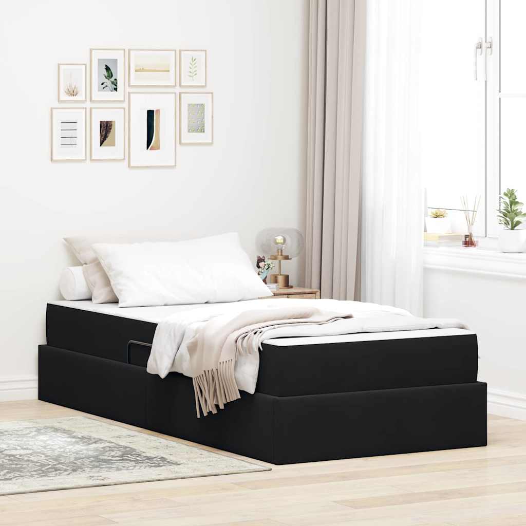 Aufbewahrungsbett mit Matratze Schwarz 90 x 190 cm Samt