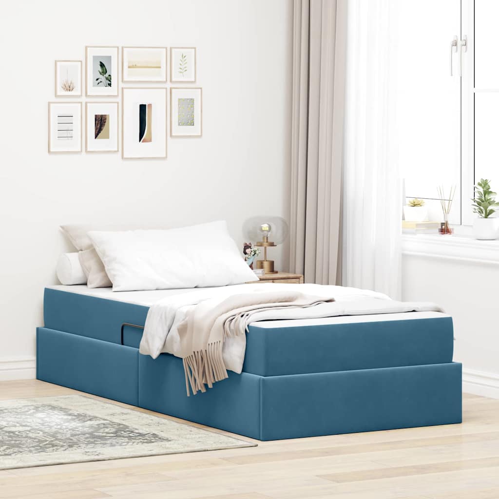 Aufbewahrungsbett mit Matratze Dunkelblau 90 x 190 cm Samt