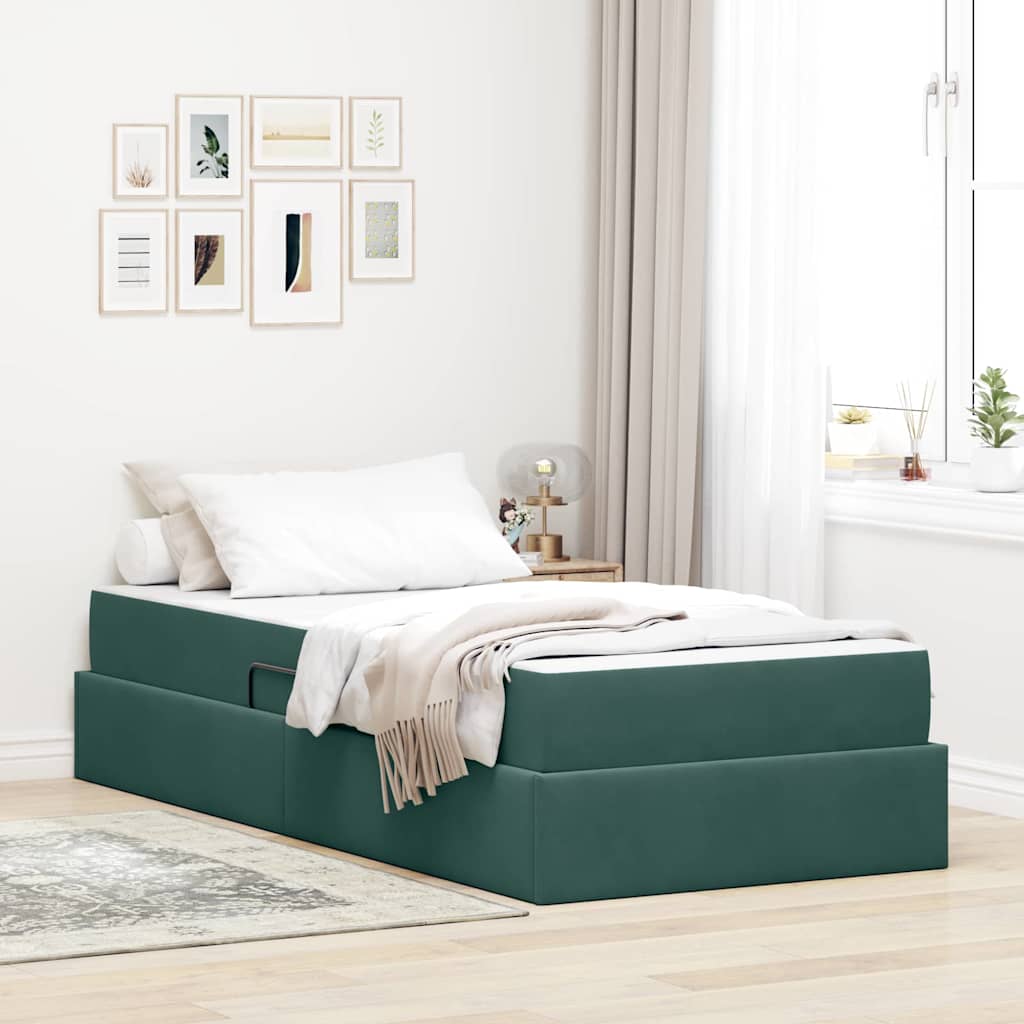 Aufbewahrungsbett mit Matratze Dunkelgrün 100 x 200 cm Samt