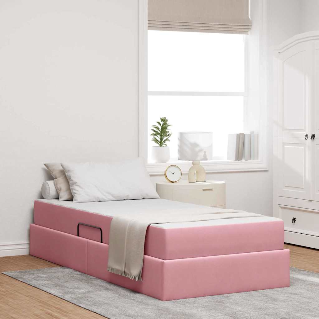 Aufbewahrungsbett mit Matratze Rosa 100 x 200 cm Samt