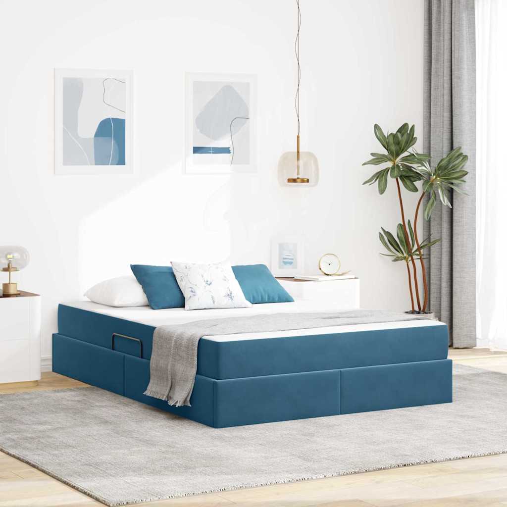 Aufbewahrungsbett mit Matratze Dunkelblau 140 x 200 cm Samt