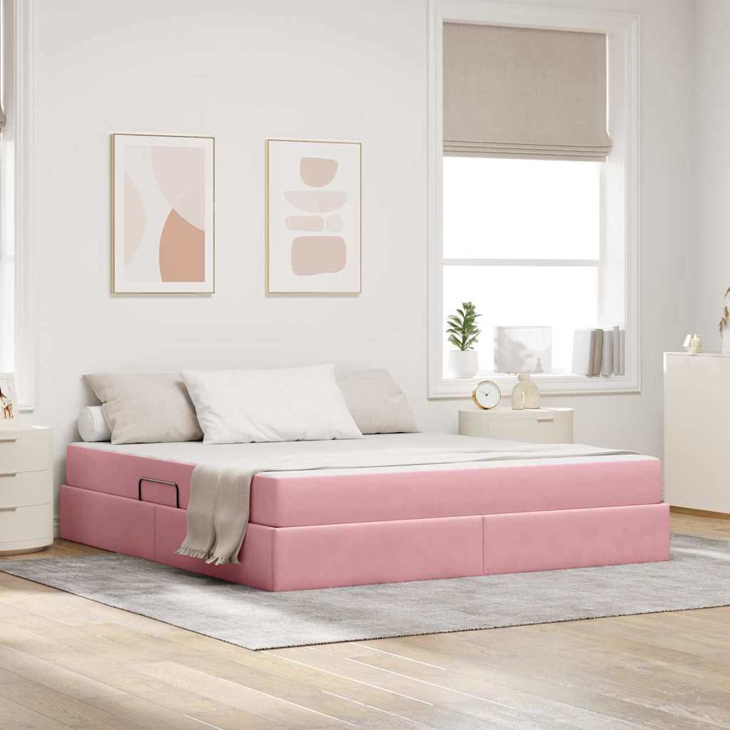 Aufbewahrungsbett mit Matratze Rosa 160 x 200 cm Samt