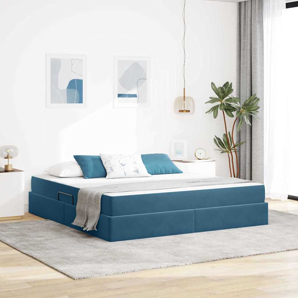 Aufbewahrungsbett mit Matratze Dunkelblau 180 x 200 cm Samt