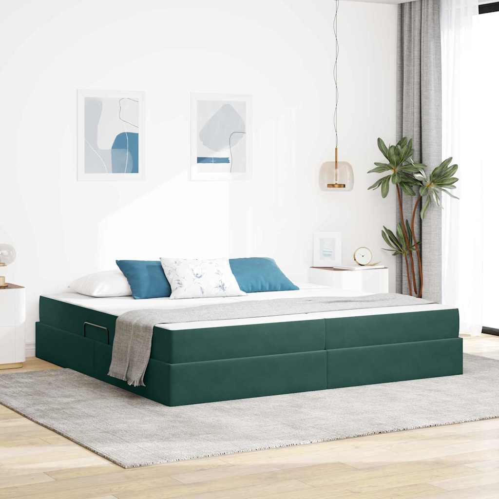 Aufbewahrungsbett mit Matratze Dunkelgrün 200 x 200 cm Samt