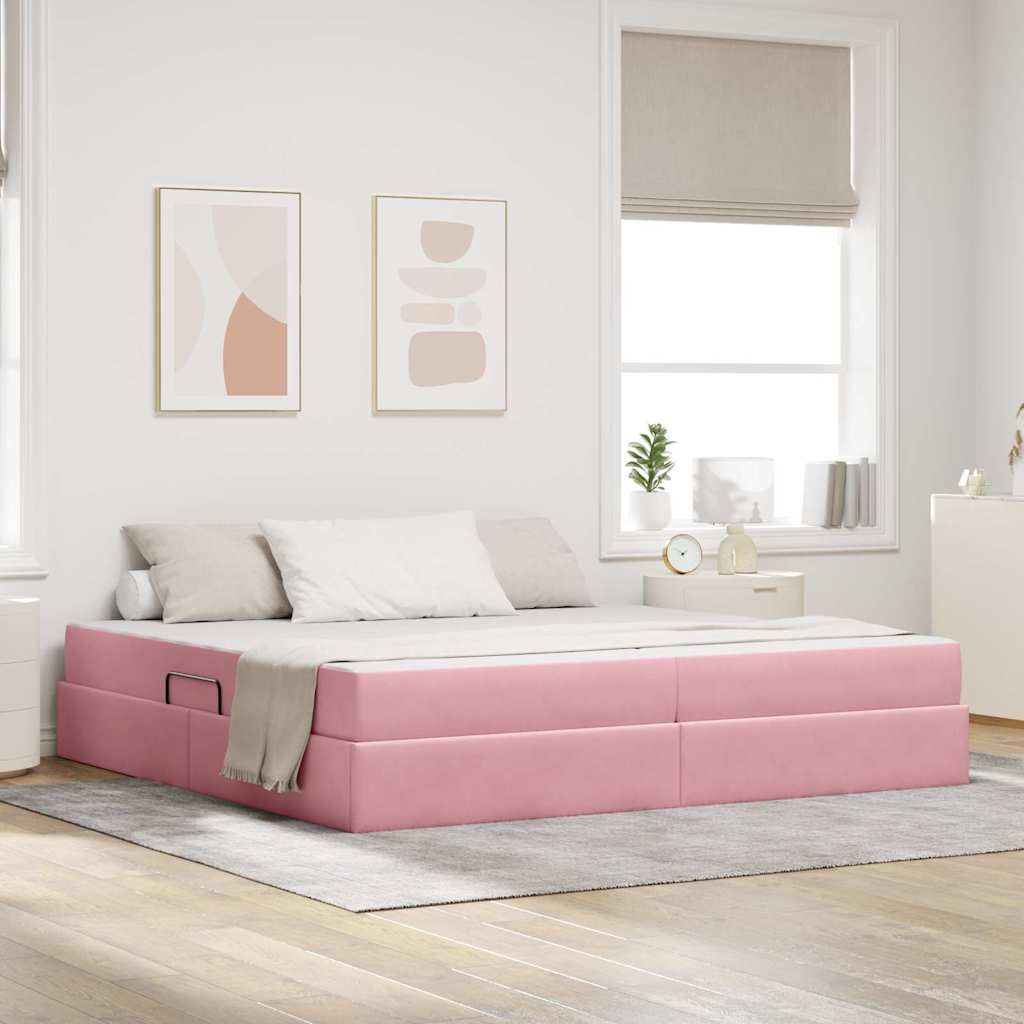 Aufbewahrungsbett mit Matratze Rosa 200 x 200 cm Samt