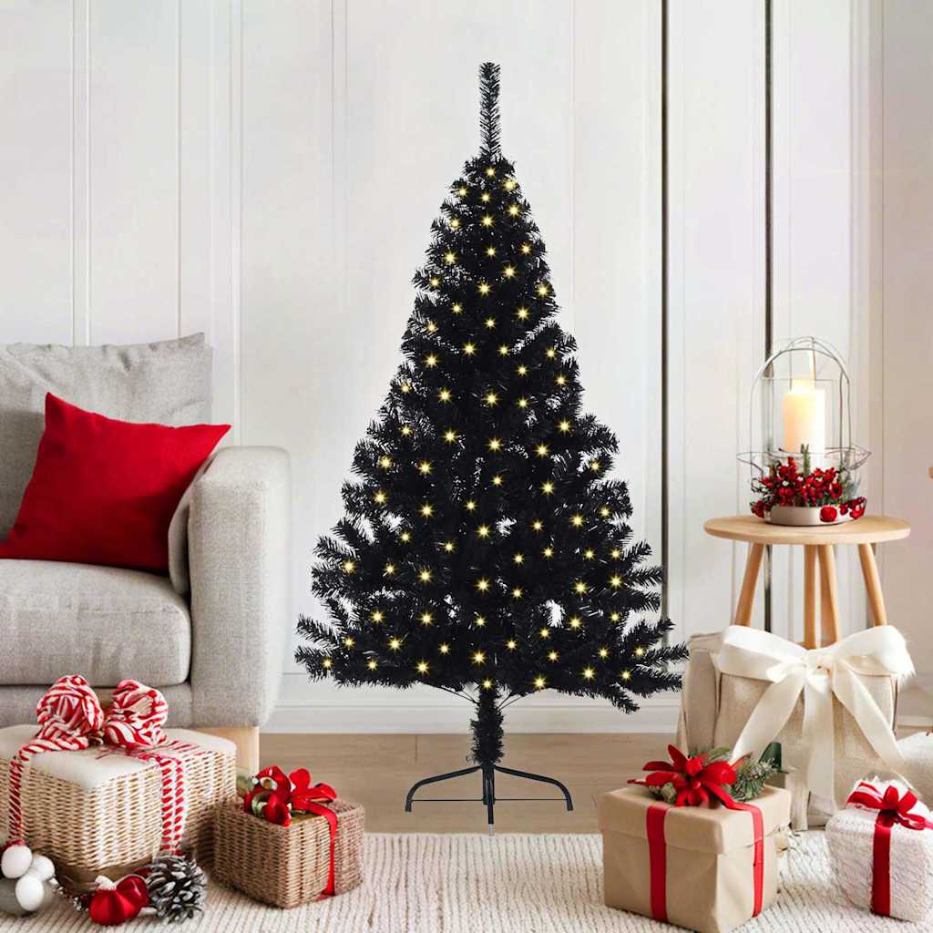 Künstlicher vorbeleuchteter Weihnachtsbaum Schwarz 120 cm PVC