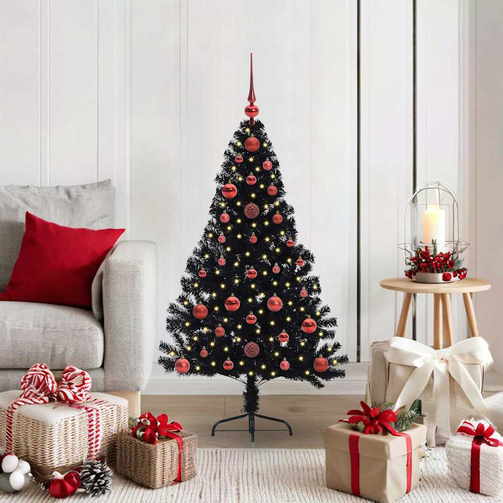 Künstlicher vorbeleuchteter Weihnachtsbaum Schwarz 120 cm PVC