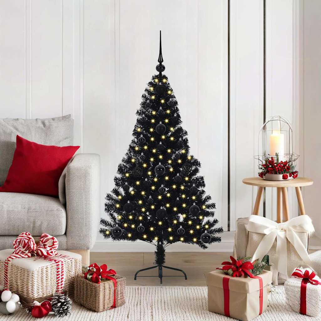 Künstlicher vorbeleuchteter Weihnachtsbaum Schwarz 120 cm PVC