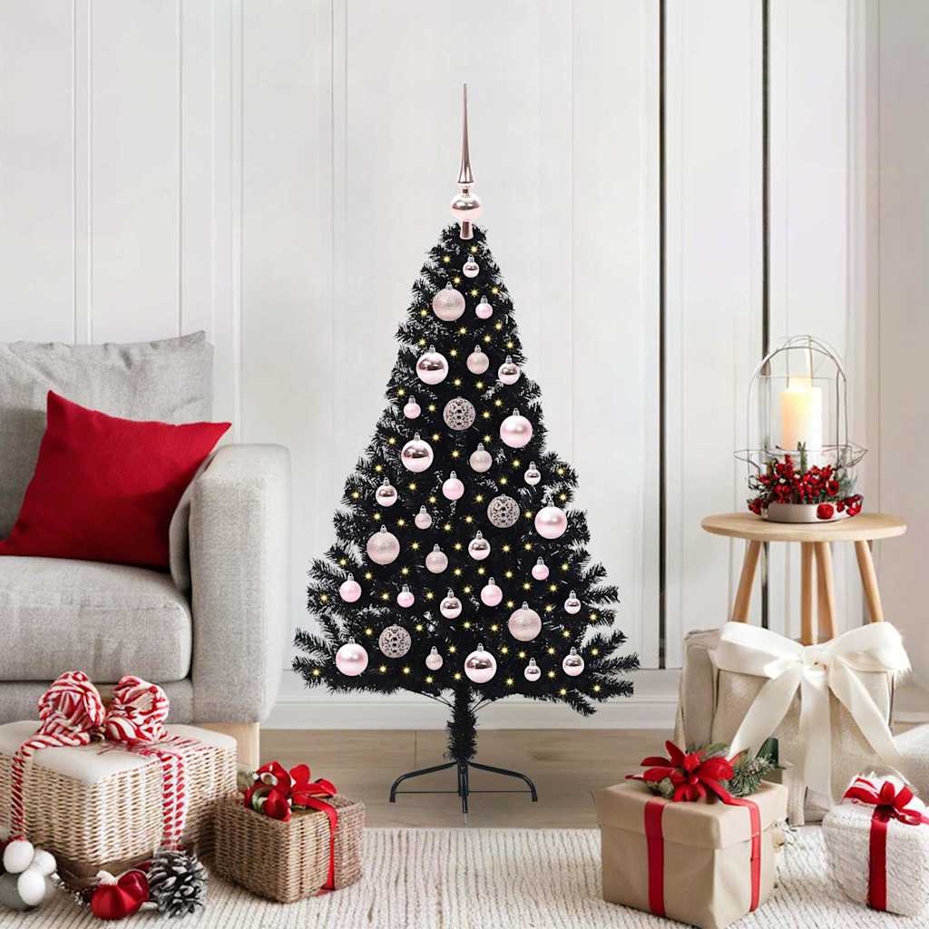 Künstlicher vorbeleuchteter Weihnachtsbaum Schwarz 120 cm PVC