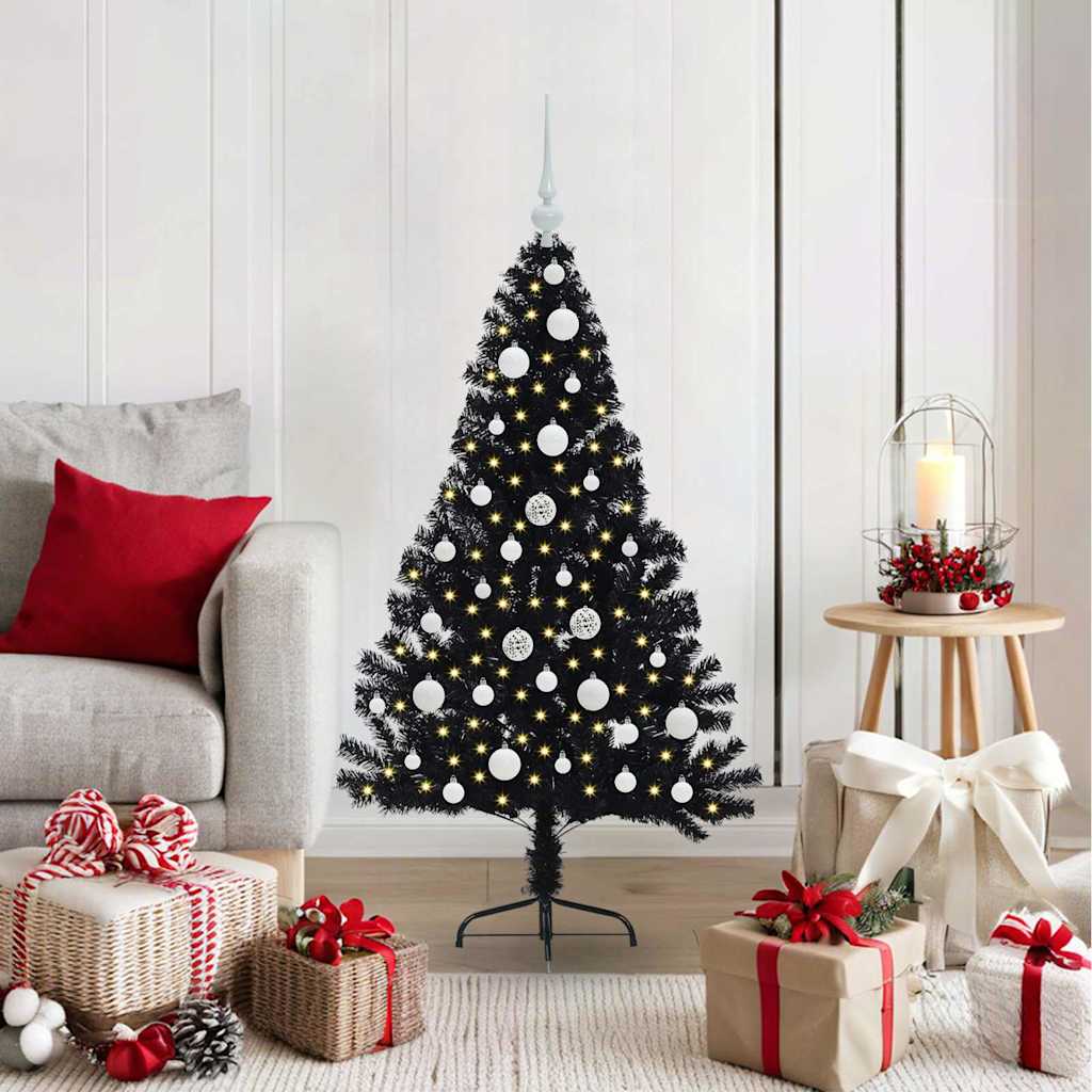 Künstlicher vorbeleuchteter Weihnachtsbaum Schwarz 120 cm PVC