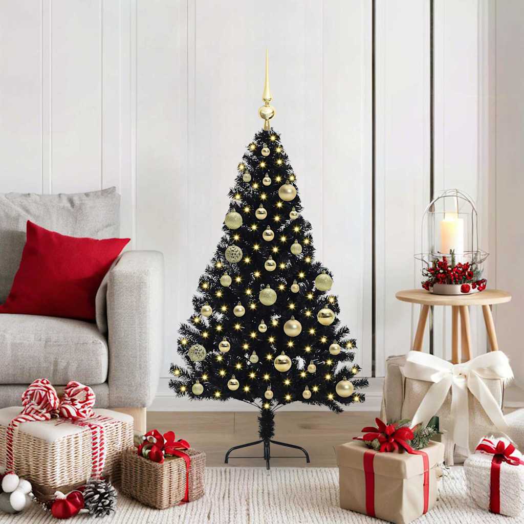 Künstlicher vorbeleuchteter Weihnachtsbaum Schwarz 120 cm PVC
