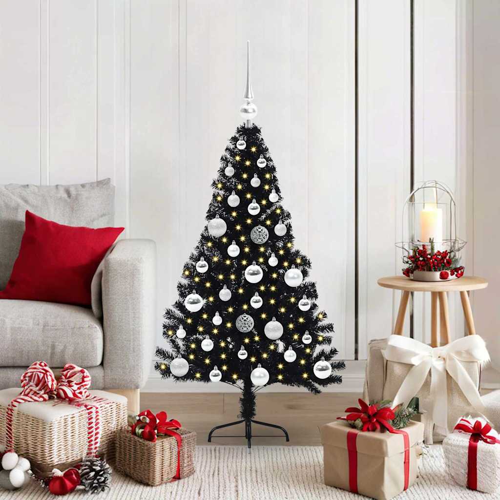 Künstlicher vorbeleuchteter Weihnachtsbaum Schwarz 120 cm PVC