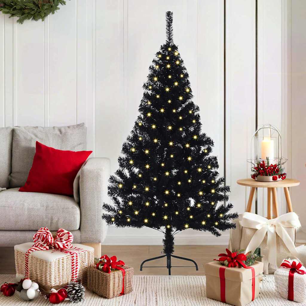 Künstlicher vorbeleuchteter Weihnachtsbaum Schwarz 150 cm PVC