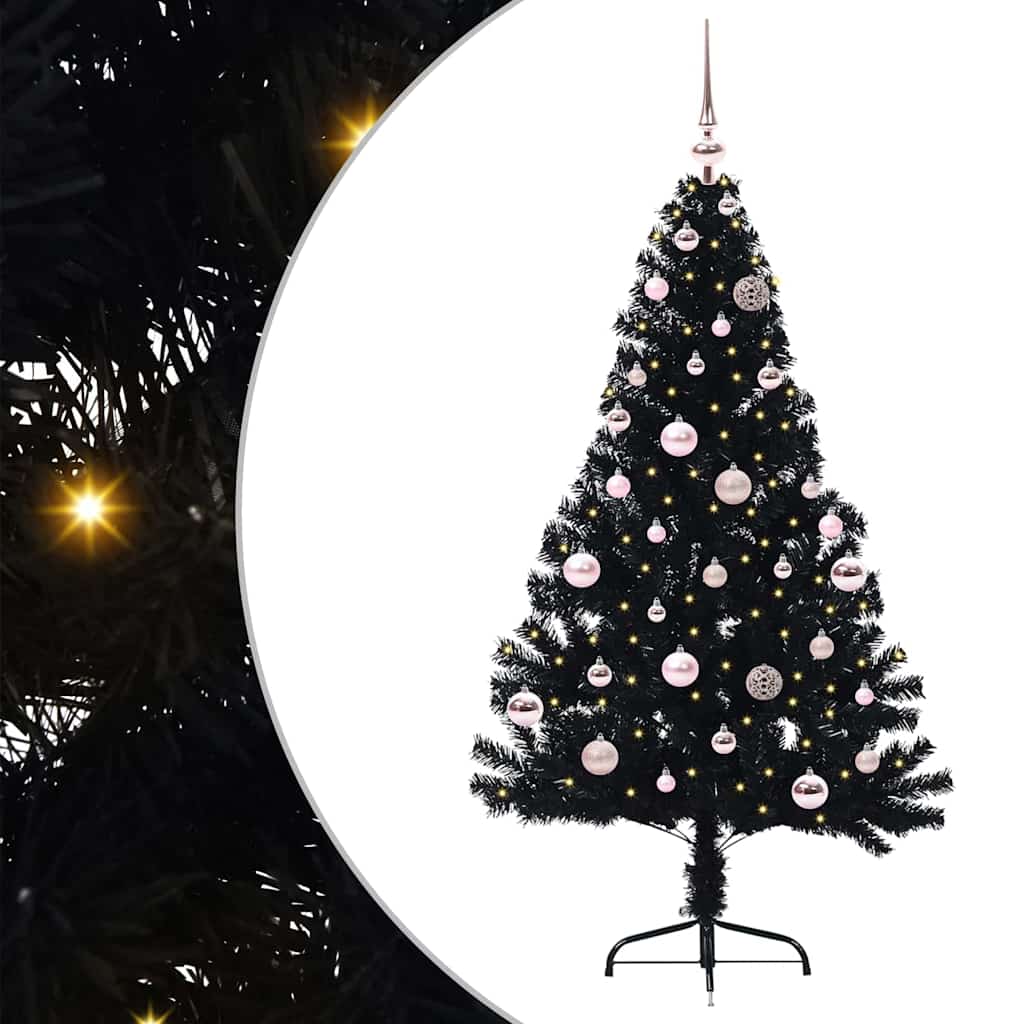 Künstlicher vorbeleuchteter Weihnachtsbaum Schwarz 150 cm PVC
