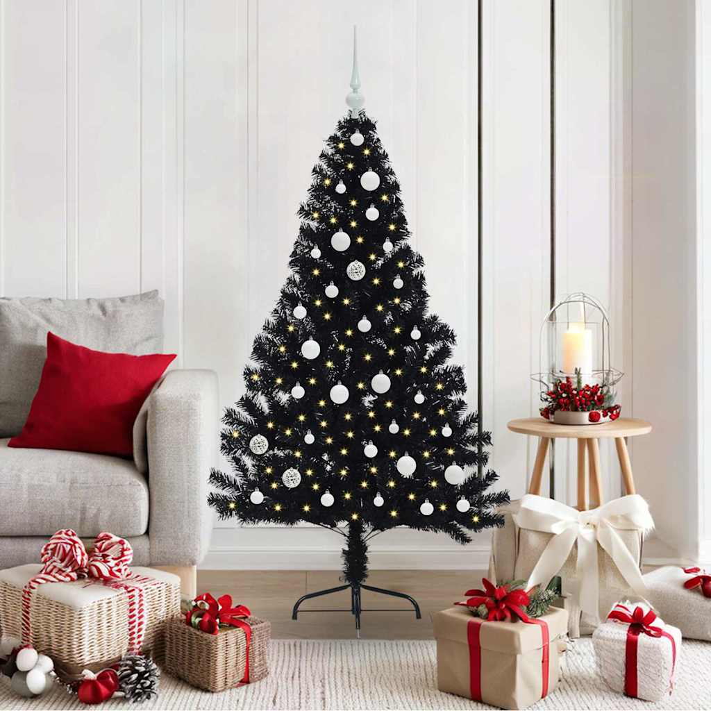 Künstlicher vorbeleuchteter Weihnachtsbaum Schwarz 150 cm PVC