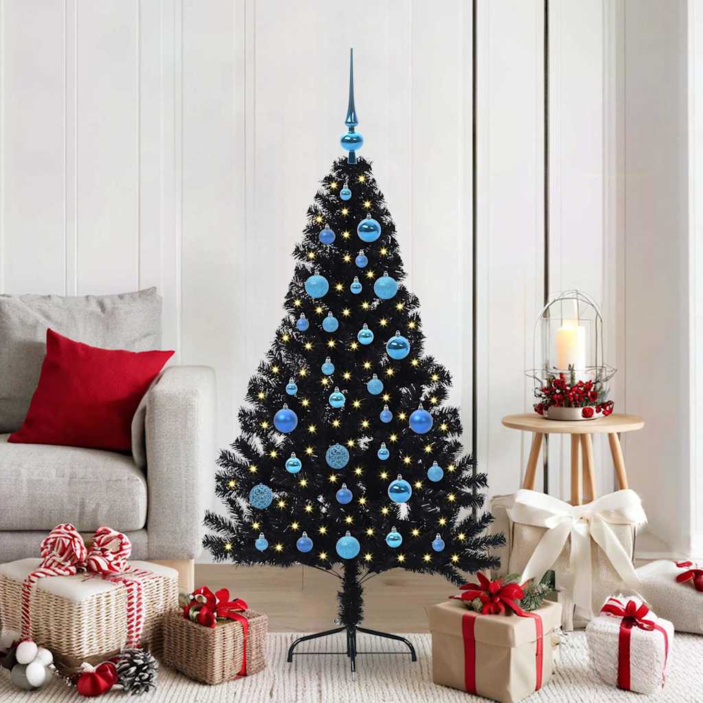 Künstlicher vorbeleuchteter Weihnachtsbaum Schwarz 150 cm PVC