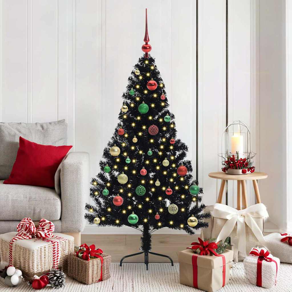 Künstlicher vorbeleuchteter Weihnachtsbaum Schwarz 150 cm PVC