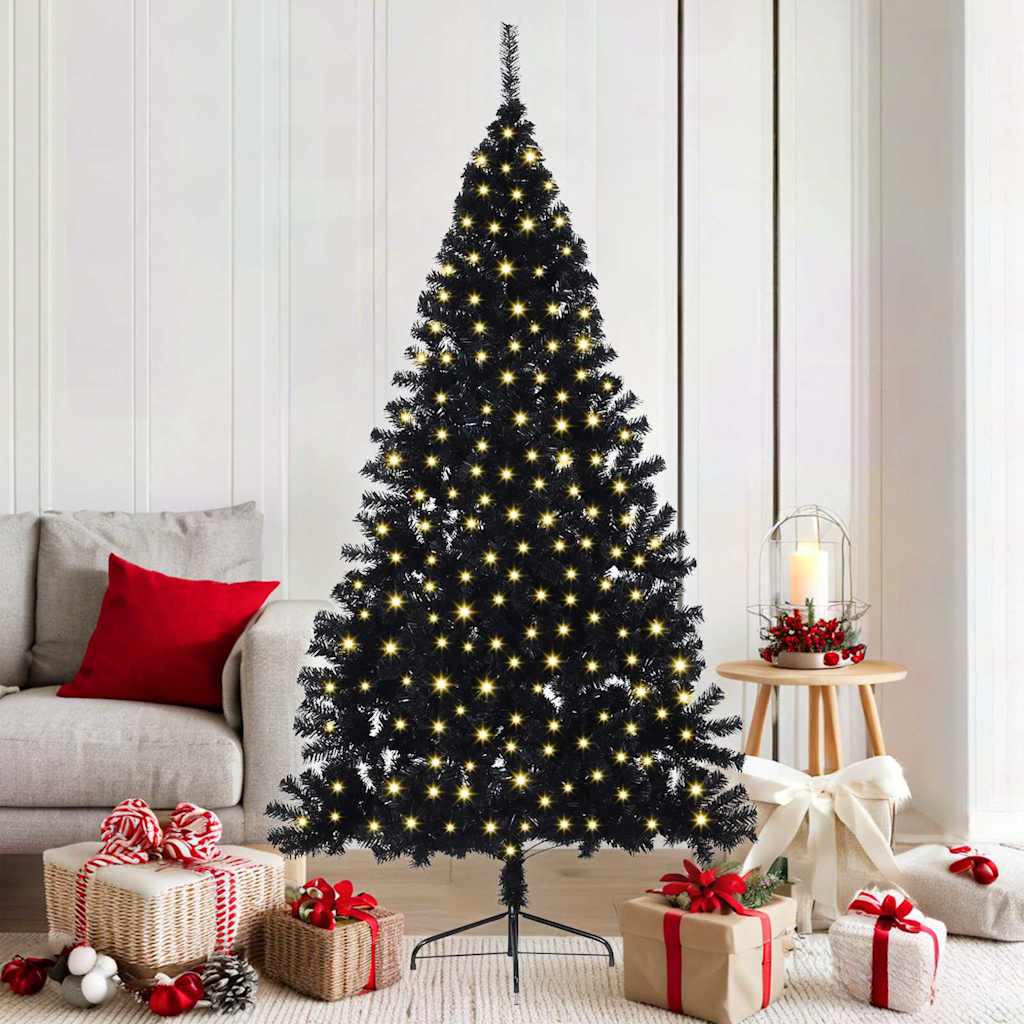 Künstlicher vorbeleuchteter Weihnachtsbaum Schwarz 180 cm PVC
